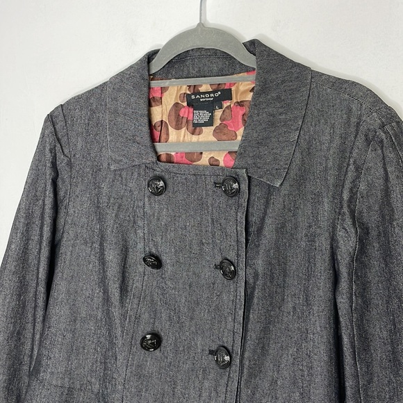 Sandro lightweight chambray double breasted pleats jacket - Picture 2 of 9